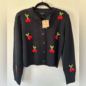 NWT Blu Pepper Crochet Cherry Detail Button Down Knit Cardigan Size S